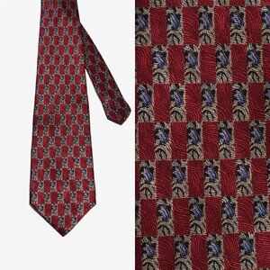 Vintage Charleston Men’s Tie 100% Silk Made In Italy Red Floral